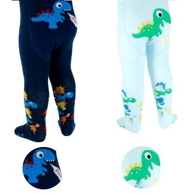 Baby Boys Dinosaur Tights Sky or Navy Cotton Rich 0-6 6-12 Months