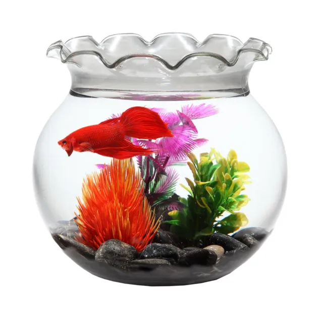 Fish Bowl Plastic 1-Gallon Aquarium Pet Fish Pot Living Room Home Decor New!