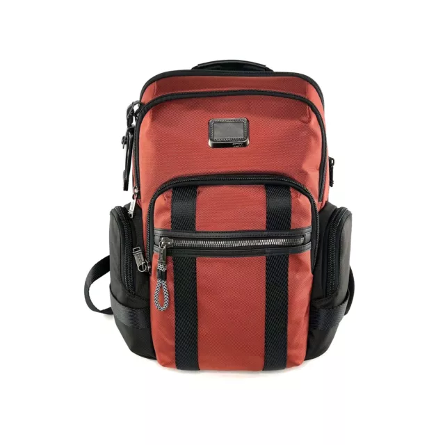 Tumi Nathan Expandable Business Laptop Backpack Russet Red Black Leather Trim