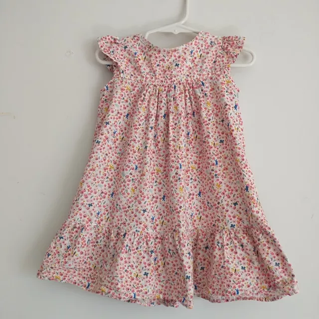 Petit Bateau Dress Baby Girl Toddler 24M Pink Floral Short Sleeve Ruffle Cottage