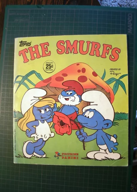 Vintage 1982 The Smurfs Panini Topps Album with stickers COMPLETE