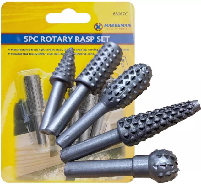 5 ROTARY BURR SET Wood Carving File Rasp Power Drill Bits Large Cone Ball Oval+