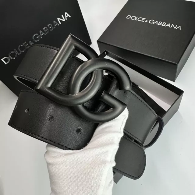 New DOLCE&GABANA Belt Black Leather Black Metal Buckle 4.0 Wide Belt 3
