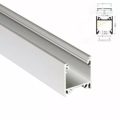 Aluminio Perfil Construcción Barra "LINEA-20" para tiras de LED + Tapa de plata