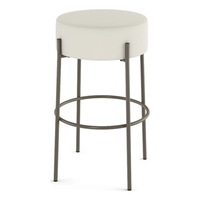 Amisco Clovis 26 In. Counter Stool - Off White Faux Leather / Grey Metal