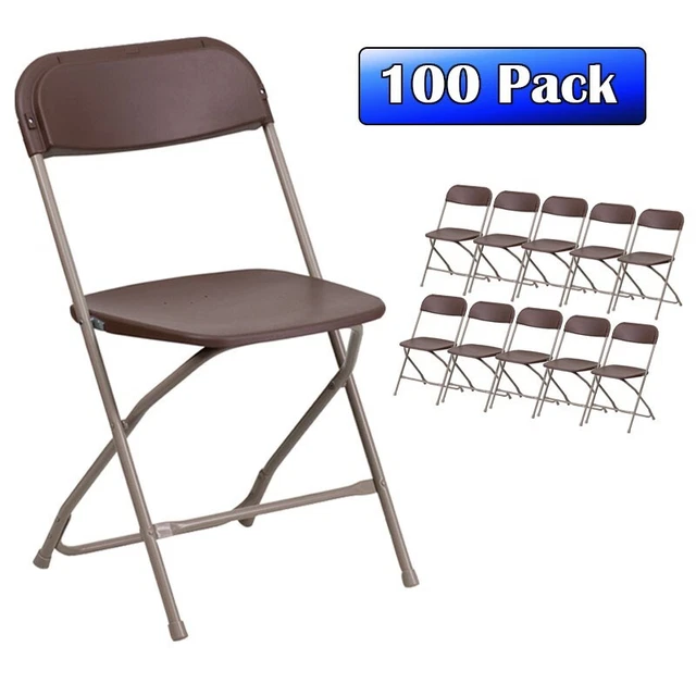 Brown Plastic Folding Chairs 100 Pack Indoor Outdoor Event Party 300 lb Capacity