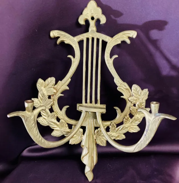 Vintage Ornate Brass Wall Mount Hat, Coat or Towel Double Hook (12" Tall(