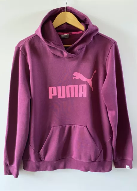 PUMA Womens Purple Hoodie Sports Logo Jersey  Hooded Sweatshirt Ladies UK Sz 16