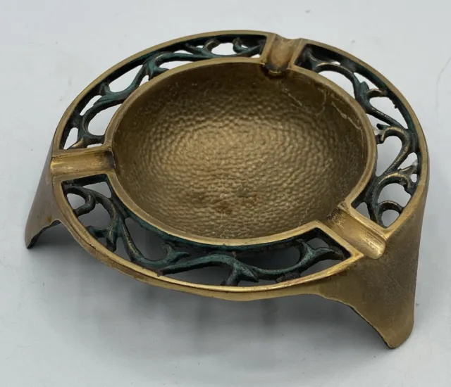 Vintage Brass *Oppenheim? Style* Green Enameled Ashtray Dish Made in Israel