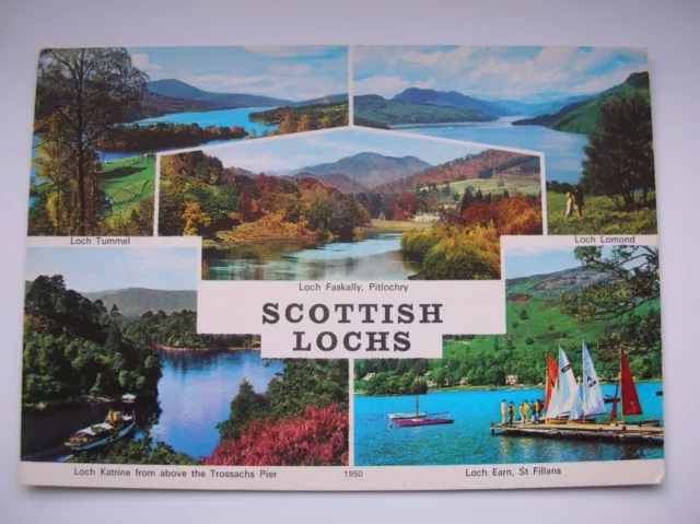 Loch Tummel, Loch Lomond, Loch Earn, Loch Faskally etc. Hail Caledonia postcard.
