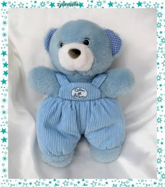 Doudou Peluche Ours Bleu Salopette Velours Grelot Silvertoys Calin Et Bisou