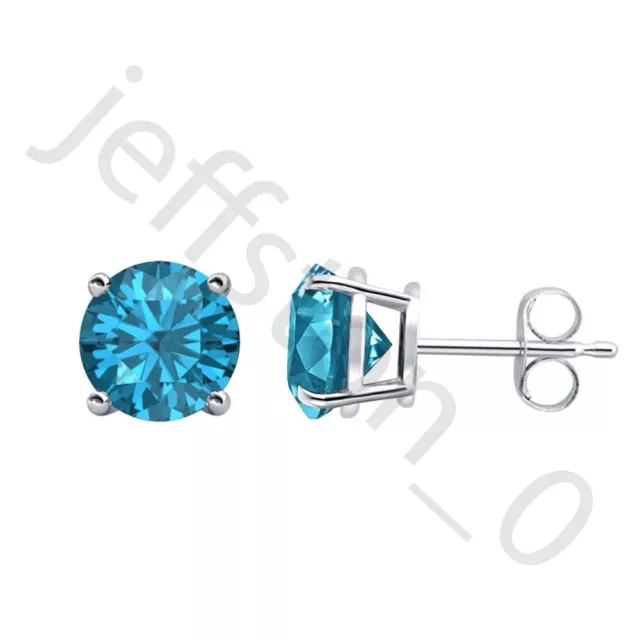 0.60Ctw Created Swiss Blue Topaz 14k White Gold Over Solitaire Stud Earrings 4mm