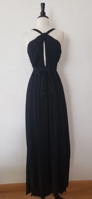 Anthropologie Maxi Dress New Size Small Black Halter Belted Goddess Cut Out