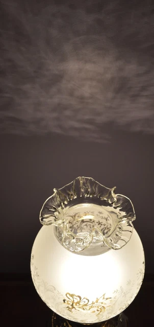 Vintage Victorian 8" Acid Etched Frosted Glass Lamp Shade Ruffle 4" Fitter Wow! 5