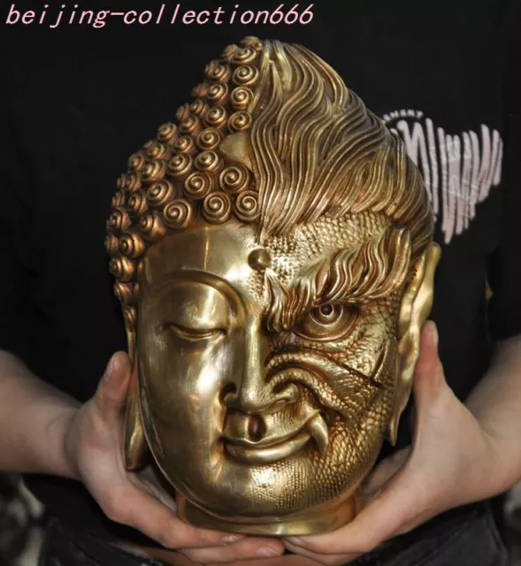 8" bronze one side Shakya Muni one side Acalanatha Kindness and Evil Buddha head