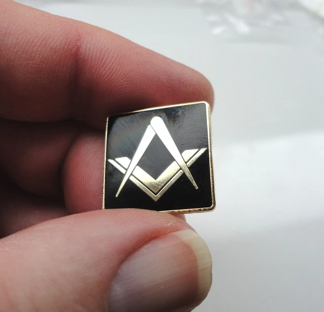 Silver & Black Square & Compass Masonic Lapel Pin - 3/4" Wide Metal Pin With Butterfly Clutch