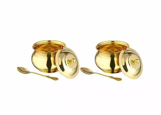 Golden Antique Brass Multipurpose Use 2 Pcs Ghee Pot Pickle Container 250 ML