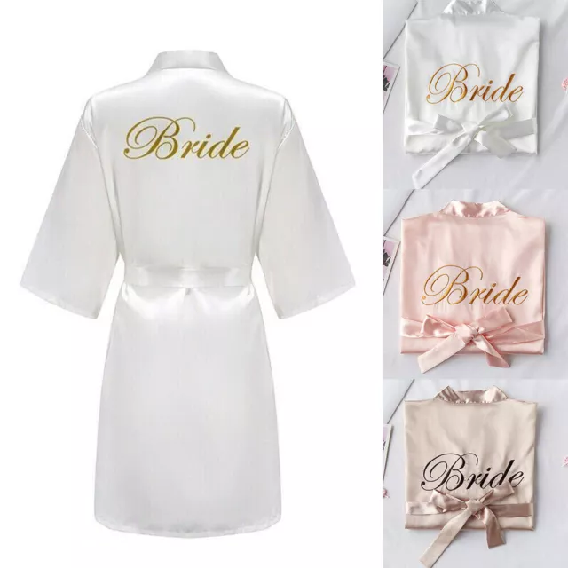 Womens Satin Robe Kimono Dressing Gown Bride Wedding Bridesmaid Bridal Robes