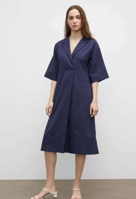 Club Monaco Textured Navy Blue  Cotton Silk Shirt Dress size S