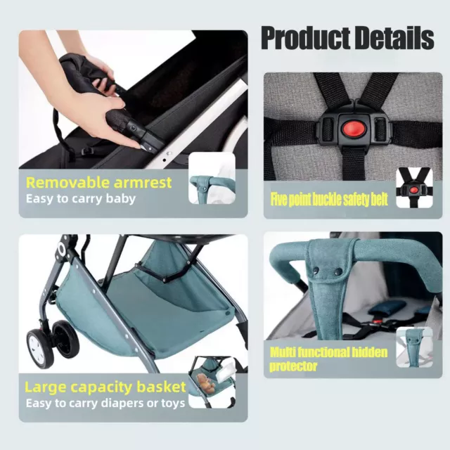 Lightweight Compact Baby Stroller Pram Easy Fold For Infant Kids Toddler Jogger 2