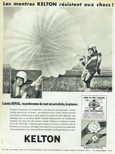 publicité Advertising 1123 1957   montre Kelton resiste aux chocs parachute
