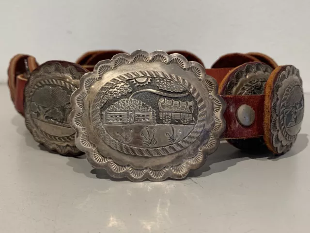 Navajo Robert Becenti Jr. Sterling Storyteller Concho Belt Navajo Robert Becenti Jr. Sterling Storyteller Concho Belt