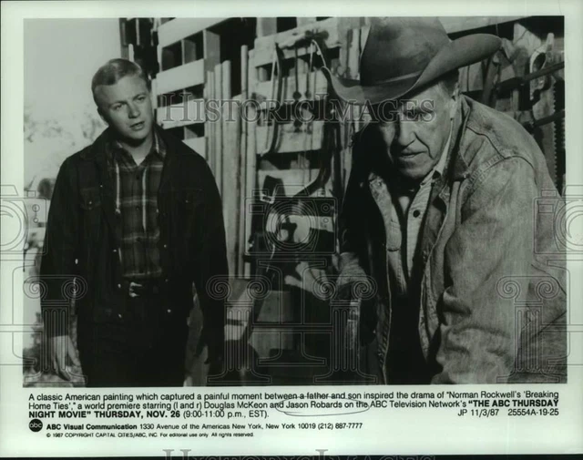 1987 Press Photo Actors Douglas McKeon, Jason Robards in "Breaking Home Ties"