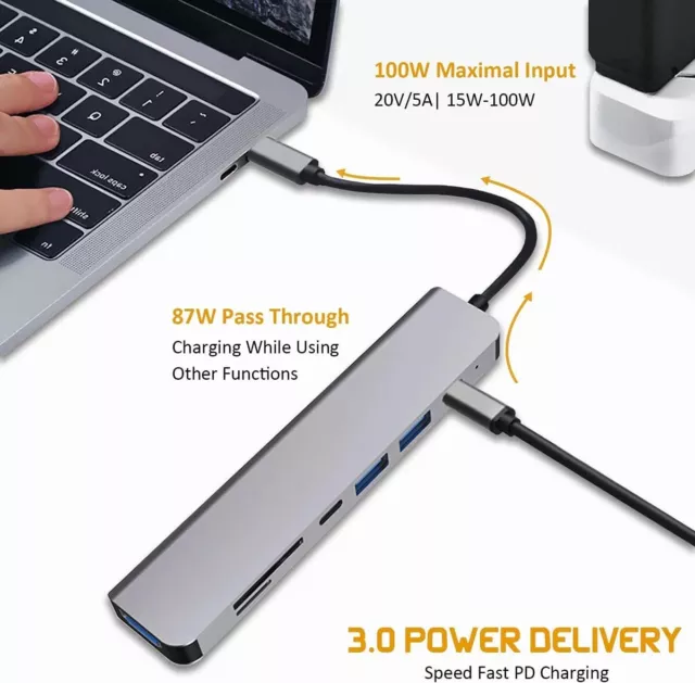 USB-C Type-C Hub To USB 3.0 4K HDMI SD/TF Adapter 7 in 1 For PC Laptop Mac ipad 2