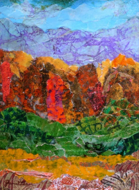 JANET LEO  sfa   ORIGINAL MIXED MEDIA  collage SEDONA  landscape