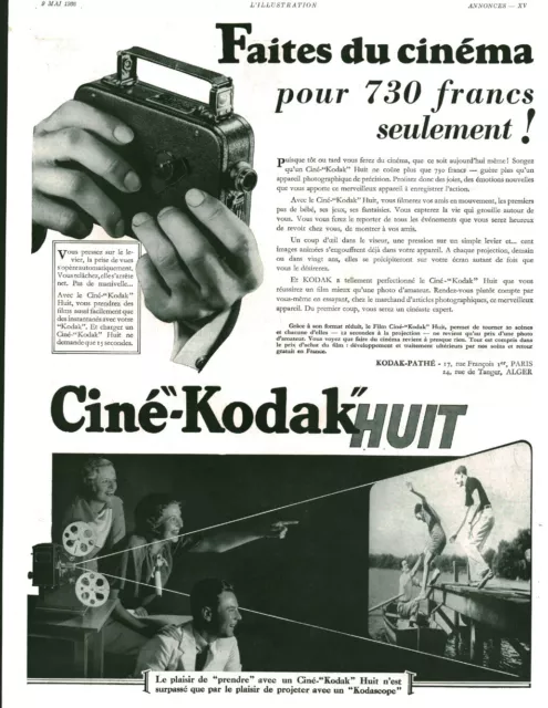 Publicité ancienne Ciné-Kodak huit 1936 issue de magazine