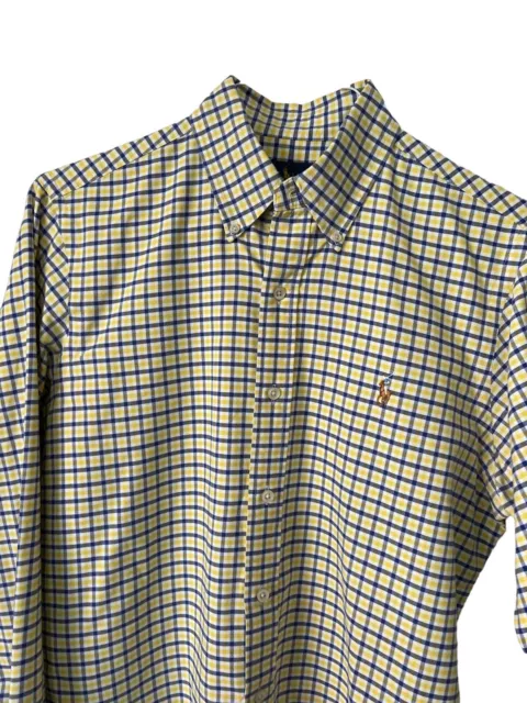 Ralph Lauren Shirt Mens Medium Yellow Blue checked Long Sleeve Button Up Classic