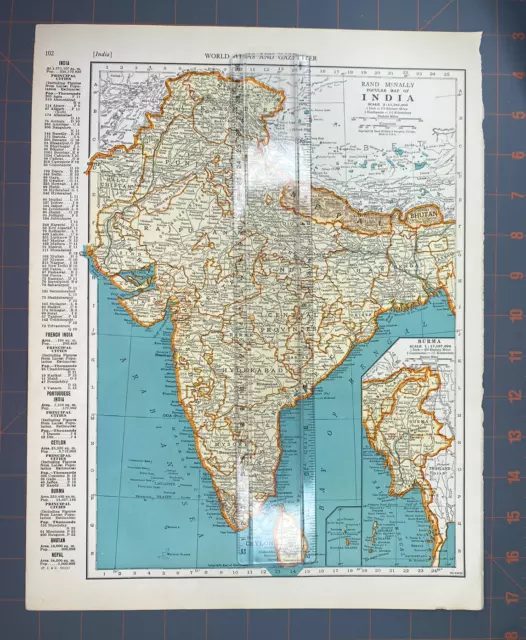 1940's India atlas Map Vintage before end of WW2 3