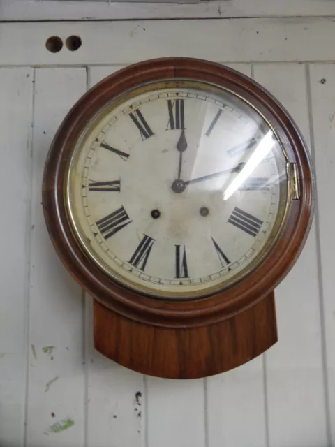 Antique Oak Hand Painted Dial Wall Clock w/Key by W & H, c. 1880. (poss 8 Day)