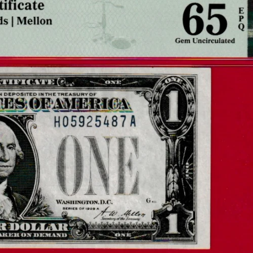 $1  1928 A SILVER CERTIFICATE FUNNY BACK SN H 05925487 A PMG 65 GEM UNC Fr.1601