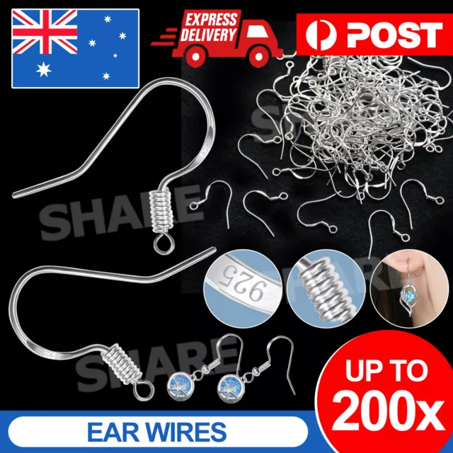 100/200pcs Sterling Silver Hooks Hypoallergenic Ear Wires DIY Earrings Jewelry