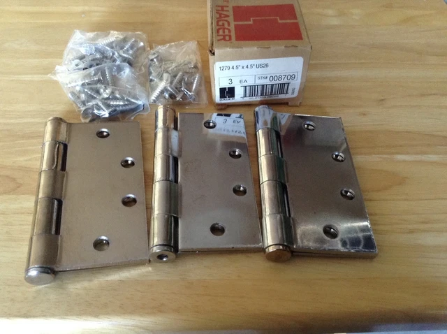 Hager 1279 Door Hinges 4.5" X 4.5" US26 (Box of 3)