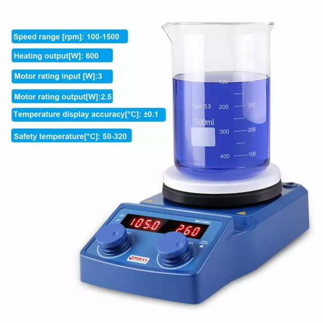 LED Digital Magnetic Hotplate Stirrer Machine 100-1500RPM PT1000 600W Fast Heat