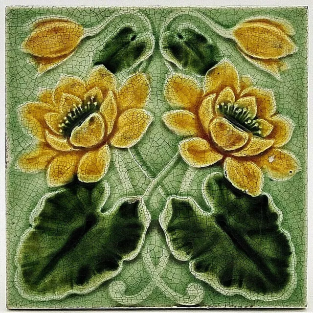 Art Nouveau Fireplace Majolica Tile Floral Design C1900 Corn Bros