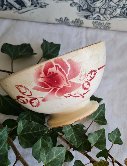 ANCIEN GROS BOL DIGOIN DECOR fleurs vieux rose