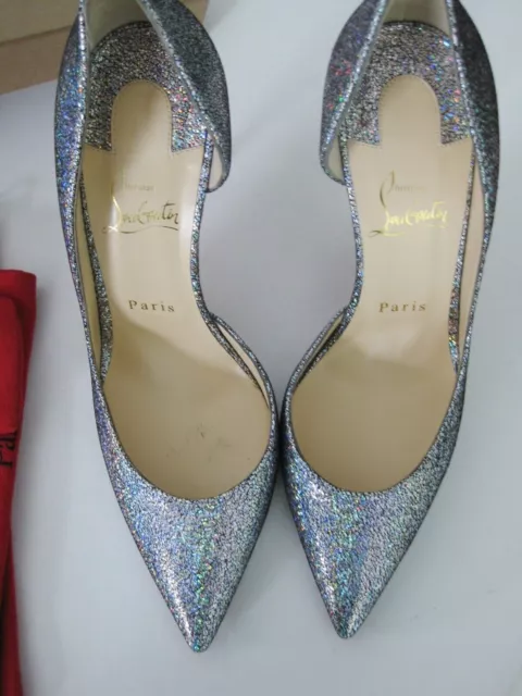 Christian Louboutin Iriza 100 Nappa Mica Silver Glitter Pumps Heels Size 38.5 2