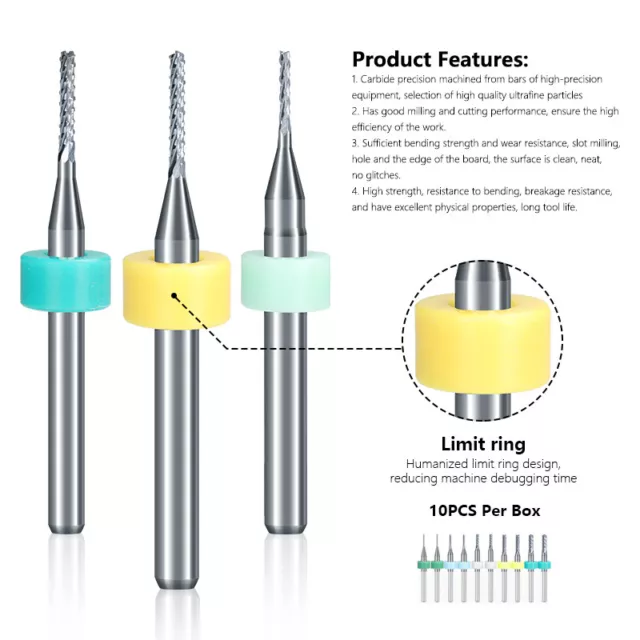 10x Micro PCB Drill Bits 1.0mm-3.0mm Tungsten Carbide For CNC Dremel Rotary Tool 3