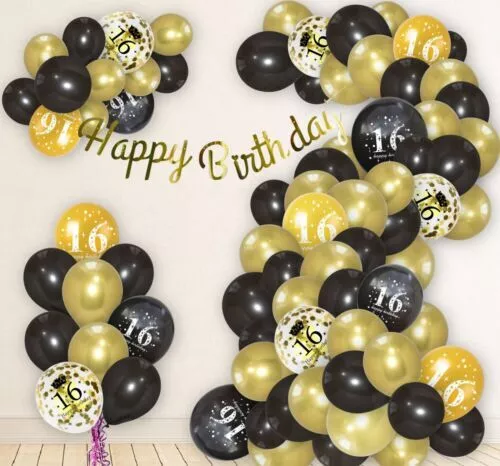 Cumpleaños Balloon15X12" 16th 18th 30th 40th Negro &gold Decoración Fiesta Látex 3