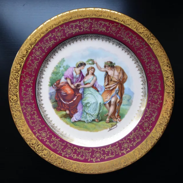 ASSIETTE en porcelaine JS de LIMOGES décor rehaussé main signé Josl avec DORURE