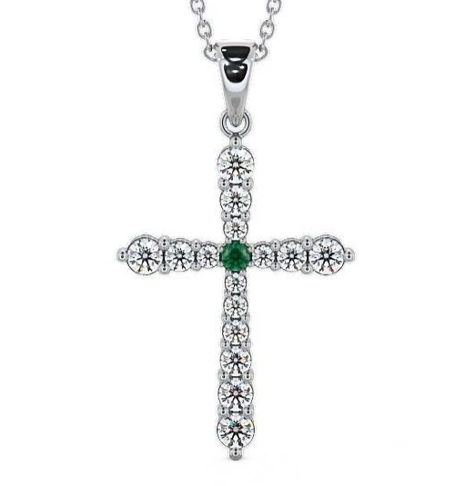 Pendentif Croix En Or Blanc 14 Carats Avec Diamant Rond 1 Ct - Neuf Sans Emballage