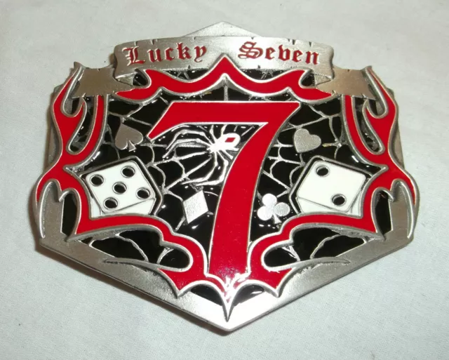 US Buckle Lucky Seven Rockabilly 50er Gürtelschnalle Buckle Poker Oldschool