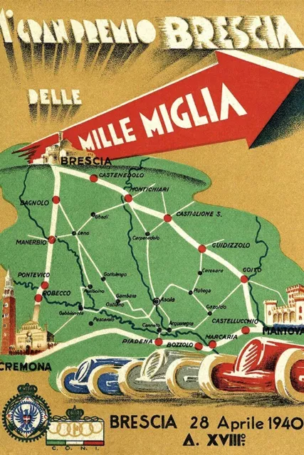 Poster Manifesto Locandina Pubblicitaria Stampa Vintage Automobili Mille Miglia