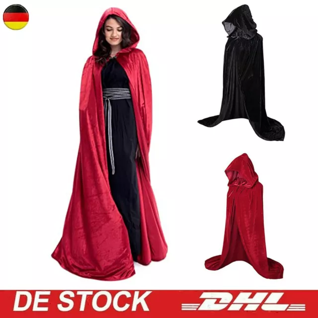 Vampir Umhang Wendeumhang mit Kapuze Cape Lang Mantel Cosplay Halloween Kostüm