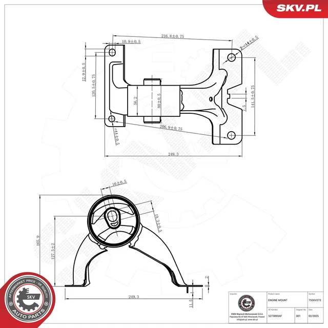 Support Moteur Arrière Pour Chrysler Voyager / Dodge Caravan / Town & Country 2001-2007 - Marque DEA - Neuf