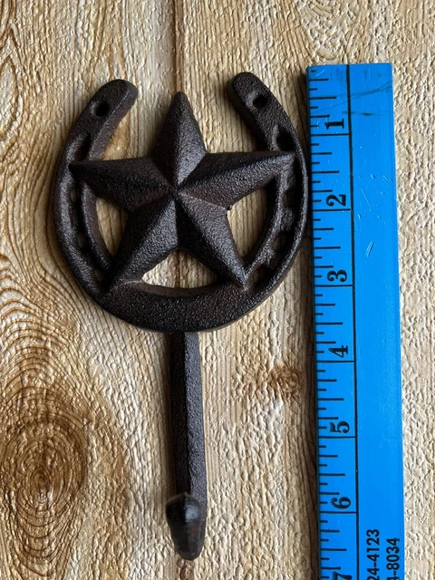 Horseshoe Star Key Hook Towel Hat Coat Hanger Rustic Cast Iron Antique Style 3