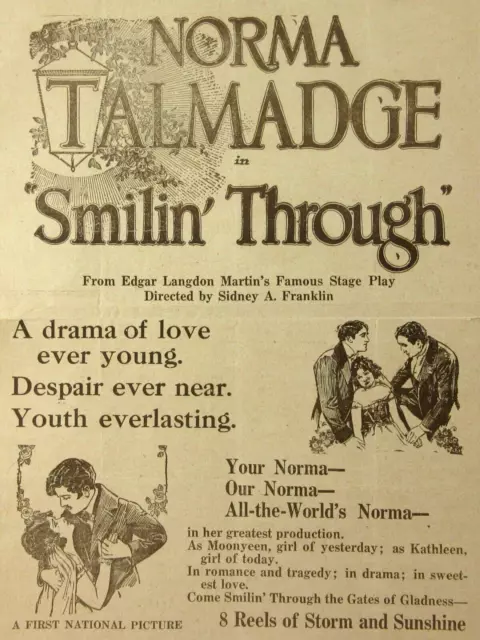 Silent Film Star Norma Talmadge Smilin Through Promotional Theater Handbill 1922